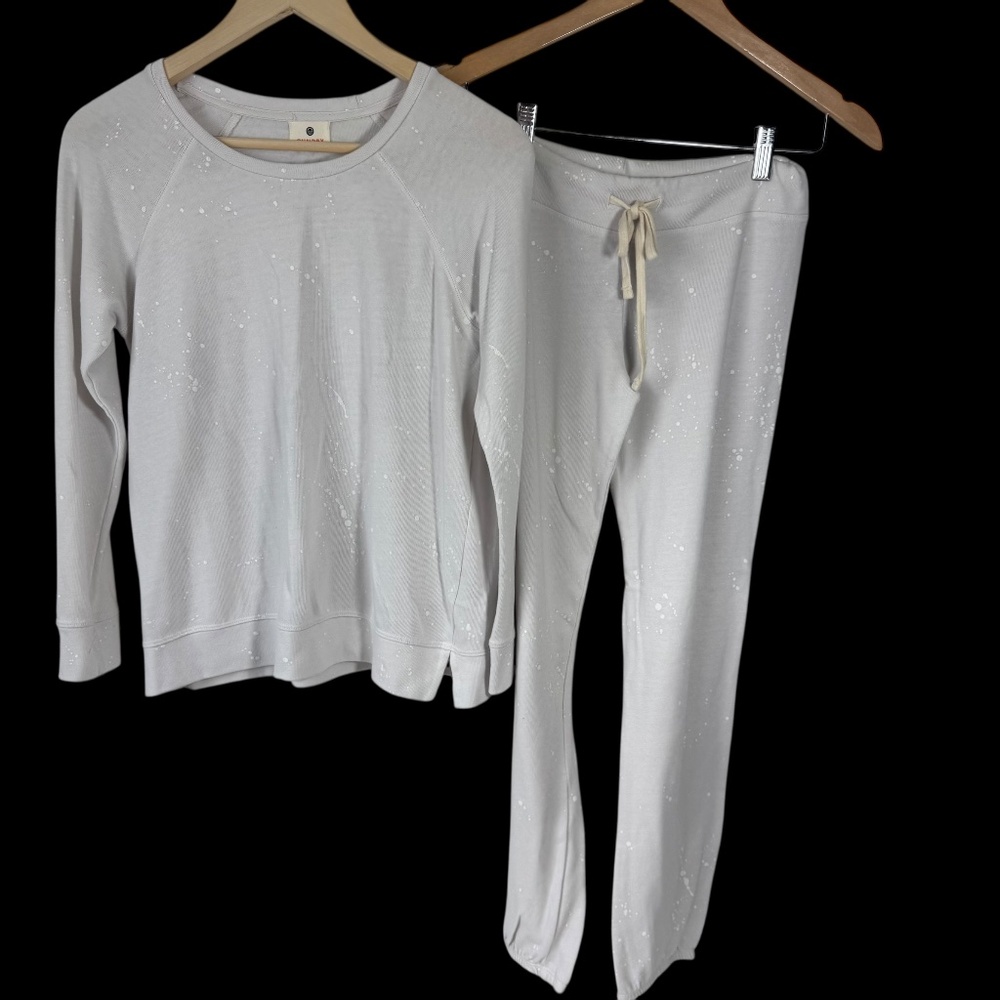 Sundry Dove White Paint Splatter Soft Cozy Sweatshirt and Sweatpants Set Sz 0